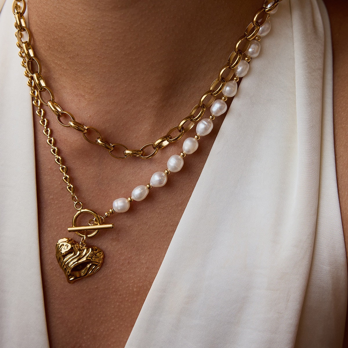Love Pearl Heart Necklace